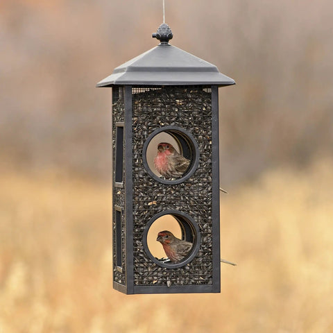 Fly-Thru Wild Bird Feeder With Two Feeding Stations 2 Lb Capacity For Black-Oil Sunflower Seeds Outdoor Bird Feeder For Clinging Birds Durable Mesh Sides