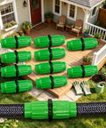 Top Tier Expandable Garden Hose Repair Kit With Leak-Free Female Male Plastic Connectors For Quick Flexible Tube Fixes On Pocket Flexi And Retractable Hoses Up To 1/2 Inch For Super Easy Yard Maintenance And Zero Drip Hassle green hose repair connectors on a garden deck