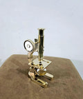 Top Shelf Handmade Solid Brass Microscope With Adjustable Focus Knob, 8-inch tall decorative and functional science tool.