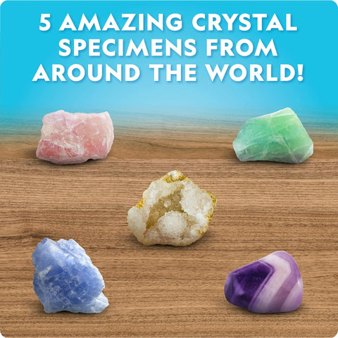 Fast Growing Crystal Kit For Kids With Eight Colors Blue Pink Red Purple Green Orange Yellow And Glow In The Dark Totally Fun STEM Science Gift For Ages Eight To Twelve Kid Friendly Crystal Craft That Grows In Three To Four Days, five gemstones