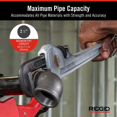 Ultra Lightweight Aluminum 18 Inch Pipe Wrench With I Beam Handle For Quick Adjustments Forged Hook Jaw in use on pipes