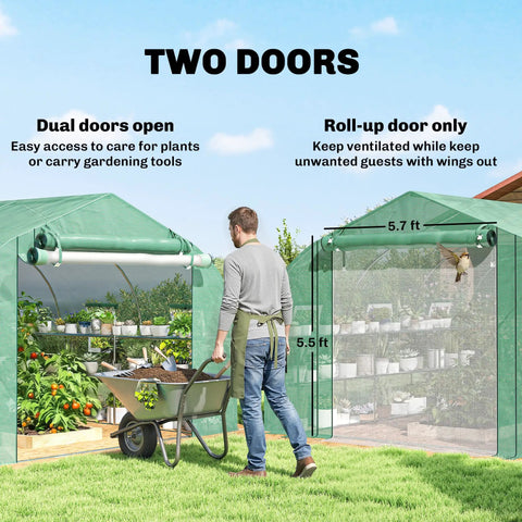 Walk In Tunnel Greenhouse With Shelves And Mesh Door for Easy Plant Care featuring dual and roll-up doors for ventilation