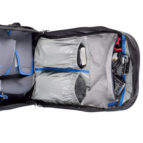 Shape Shifter 17 V2 Camera Backpack interior showing neoprene pockets for DSLRs, lenses, and accessories.