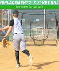 Replacement 7 Ft By 7 Ft Baseball Softball Net For Batting Practice And Pitching, frame not included, shown on field.