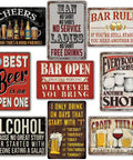 Kickback Ready Vintage Bar Tin Signs Set Of Nine For Home Bar Decor And Man Cave Wall Art 8X12 Inch Metal Plaques Easy Mount displayed in a grid.
