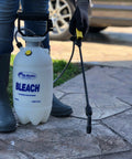 Person using 1.5 Gallon Bleach Sprayer Handheld Chemical Sprayer With Viton Seals, Lightweight White Sprayer For Home Cleaning And Disinfecting