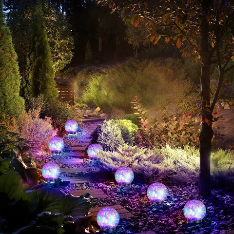 Lit Multicolor Solar Globe Lights 4 Pack With Cracked Glass Balls LED Copper Wire Waterproof Outdoor Garden Decor lighting path
