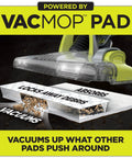 Disposable VACMOP Pad For All Floor Surfaces With Built In Dirt Chamber And Absorbent Mopping Layers White 10 Count Easy One Push Clean Up On Hard Floors, vacuum pad graphic