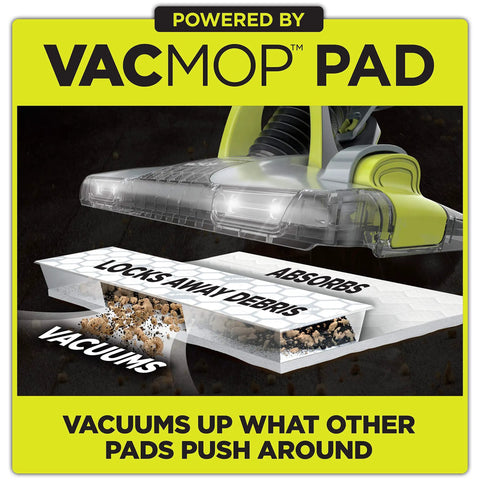 Disposable VACMOP Pad For All Floor Surfaces With Built In Dirt Chamber And Absorbent Mopping Layers White 10 Count Easy One Push Clean Up On Hard Floors, vacuum pad graphic