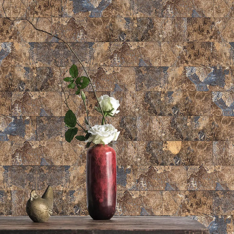 10 Sheet Peel And Stick Backsplash Tiles Set For Kitchen And Bathroom Decor Rust Slate PVC Wall Panels Easy Diy Peel And Stick Waterproof Heat And Stain Resistant No Mess Renovation High Impact Rustic Look with vase and decor on table