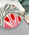 Punch Needle Coaster Kit With 6 Dope Floral Patterns, Complete Tool Set, multicolor coaster with red and green design