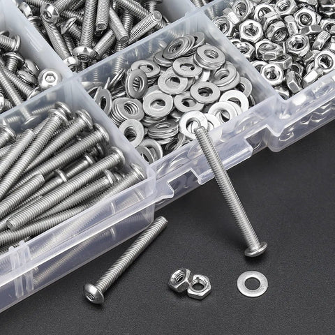 Hella Durable M3 Button Head Socket Cap Screw And Hex Nut Assortment Kit With 1280 Pieces 304 Stainless Steel Fasteners in assorted lengths