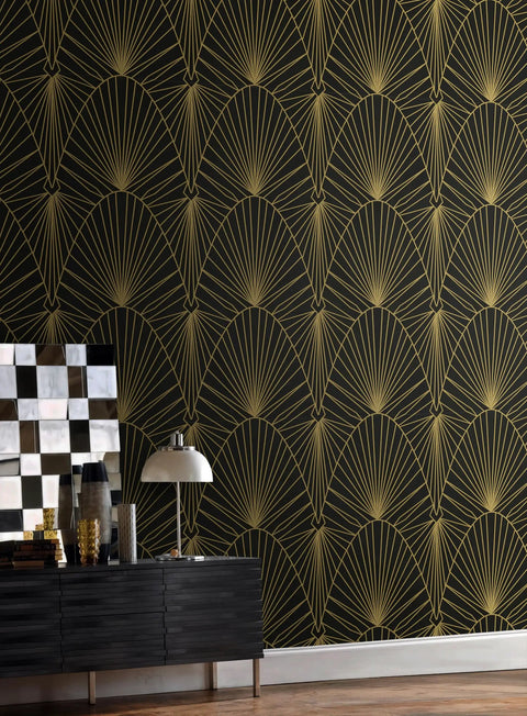 Removable Peel And Stick Black And Gold Geometric Wallpaper For Walls And Interiors Boss Level Luxury Gold Stripe Contact Paper