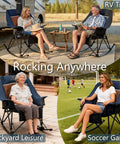 Big And Tall Rocking Camping Chair With 400 Lb Capacity used in RV trip, backyard leisure, and soccer game settings