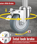 Built Tough 3 Inch Locking Caster Wheels Set Of 4 Heavy Duty TPR Rubber Swivel Castors With Top Lock Brake 7/16 Stem close-up of brake mechanism