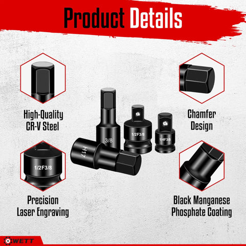 Premium 36-Piece Hex Bit Impact Socket Set With Metric And Sae Sizes Including Drivers, Adapters, And Allen Wrenches For Tough Auto Mechanic Jobs That Grit Your Teeth And Get The Job Done Right. CR-V steel hex bits with 3/8 and 1/2 drive