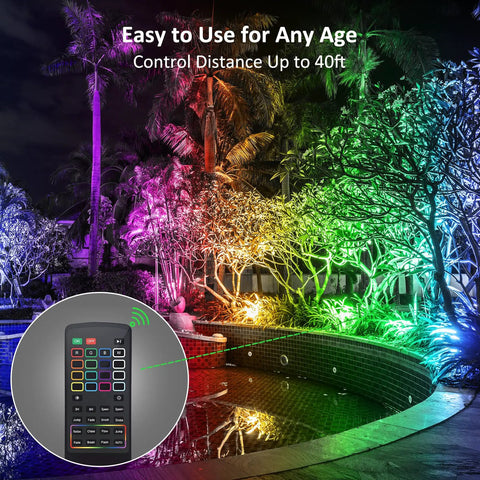 RGB LED Flood Light Kit With Remote For Outdoors, Color Changing Landscape Lighting, Color Flowing Effects, 2700K Warm White, IP66 Weatherproof 40W RGBW Uplighting For Garden, Yard, House Exterior, Daisy Chain Ready