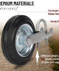 Heavy Duty Gate Wheel Kit For Swing Gates, 6-Inch Wheel Fits 1-5/8 To 2-Inch Gate Frames, Durable Farm Gate Wheel For Chain Link Fences, Stops Gate Dragging, Black Steel With Rubber Tire, Easy Install showing steel and rubber materials on dirt path.