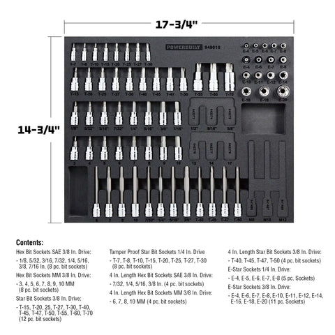 64 Piece Bit Socket Set With Long Reach And Up To 4 Inch Bits Hex And Torx Plus Specialty Bits Laser Cut Organizing Tray
