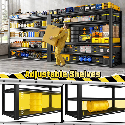 Beefy 5 Tier Garage Shelving Unit With 3000 Lbs Total Capacity Adjustable Industrial Metal Shelves For Garage Basement Pantry Workshop Or Warehouse Storage Sturdy 72 Inch Tall 48 Inch Wide, black steel shelves