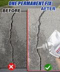 No Sweat Concrete Crack Filler Set Self Leveling Flexible Sealant For Driveways And Foundations 50 Oz before and after image of concrete crack repair.