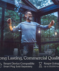 Man installing Ambience Pro Waterproof LED Outdoor String Lights for Patio 48 Ft With 15 Hanging Dimmable 2W Vintage Edison Bulbs