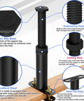 Six Pack Adjustable Bed Support Legs With Locking Ring stand features non-slip base, locking ring, and steel top for stability.