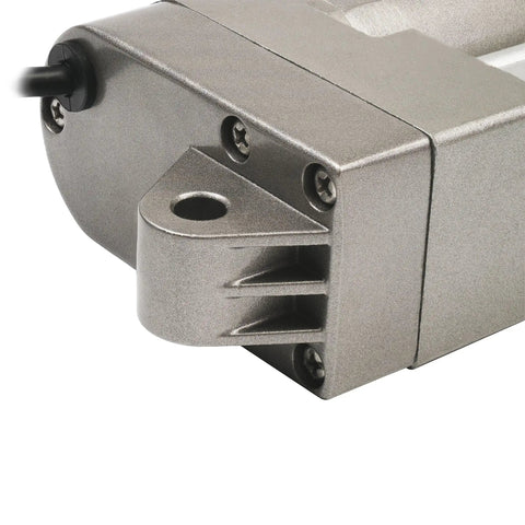 Close-up of 24V Industrial Mini Linear Electric Actuator With Hall Effect Feedback, durable housing, brushed DC motor visible