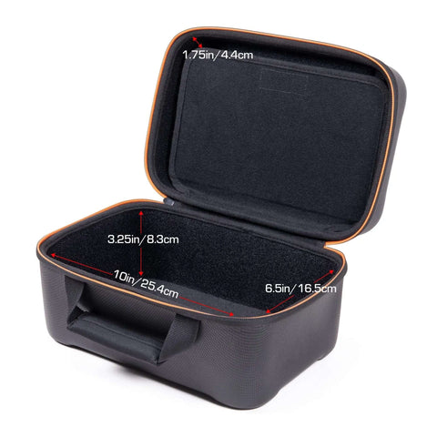 Heavy Duty Electronics Travel Crate With Custom Padded Dividers For Cables Chargers And Wireless Mouse Semi Rigid Hard Shell Case dimensions showing interior space.