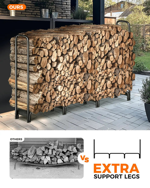 Heavy Duty 6ft Firewood Rack for Indoor and Outdoor Use Black Metal Log Holder Organizer Fireplace Wood Pile Storage Stack