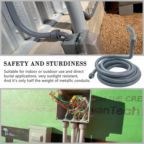 Installed Liquid Tight Conduit Kit Half Inch 25 Foot Flexible Non Metallic Electrical Conduit with connectors and wiring box