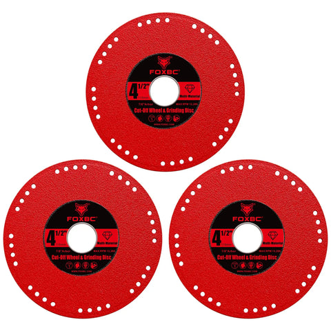 Three red Diamond Cut Off Wheel 4-1/2 Inch For Metal - Multi Purpose Grinding And Cutting Disc For Angle Grinder, 7/8 Inch Arbor, Heavy Duty