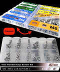 Metric Bolt And Screw Assortment Kit 880Pcs with M3 M4 M5 M6 hex socket head cap screws in foldable organizer box