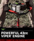 One Person Earth Auger Powerhead 43cc 2 Cycle Viper Engine With 30 To 1 Transmission in use on grassy terrain