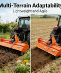 49 Inch 3 Point Rotary Tiller Attachment For Cat 1 Tractors 20 To 30 HP, 540 RPM PTO Driven Cultivator in use on field