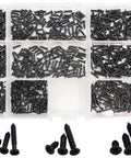 Straight Up Heavy Duty Flat Head Self Tapping Screw Assortment Kit For Wood And Sheet Metal In Black Carbon Steel display.