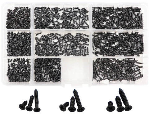Straight Up Heavy Duty Flat Head Self Tapping Screw Assortment Kit For Wood And Sheet Metal In Black Carbon Steel display.