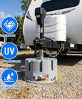 Six Inch Height Trailer Jack Block Heavy Duty 40000 Lbs RV Camper Stabilizer Blocks for Travel Trailers Tongue Jack and Fifth Wheels Scissor Style Stabilizers 1 Pack Built from Weather Resistant Polymer installed under trailer.