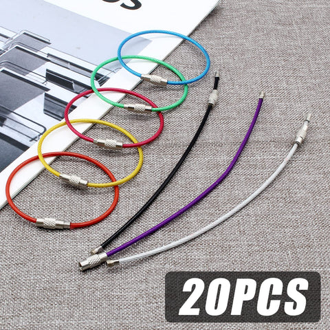 20 Pieces Stainless Steel Wire Keychains With Rubber Covered Cable Rings 1.5mm Thick 5.9 Inch Length For Luggage Tag Loops