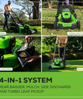 40V 20 Inch Brushless Cordless Lawn Mower With 4Ah Battery And Charger, 4 In 1 Cutting Deck for bagging, mulching, side discharge, turbo leaf pickup.