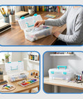 Essentials Lift Out Tray Box For Arts And Crafts Supplies Portable Organizer With Handle And Tray Clear Aqua Finish for storage