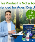 Man holding notebook next to Germ Transfer Visualization Kit With Glow In The Dark Powder And Gel for ages 16 and up.