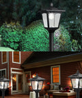 Outdoor Solar Post Lights 67 Inch Vintage Street Lamps in a garden by a house, no electric needed, weatherproof