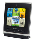 Notos 3 In 1 Weather Station For Indoor Outdoor Temperature Humidity And Wind Speed With Real Time Readings Plus Hyperlocal Forecast On An Illuminated Color Display showing colorful digital data panels.