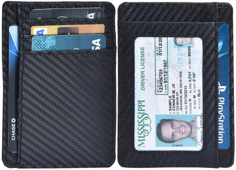 Leather Slim Minimalist Wallet With RFID Protection For Men And Women Front Pocket Card Holder In Ebony Everyday Carry