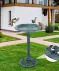 28 Inch Pedestal Bird Bath With Scalloped Bowl Vintage Outdoor Garden Decor Green Resin Weatherproof And Lightweight Backyard Accent That Attracts Birds, Easy Setup, Frost Resistant in garden setting
