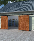 16 Ft Black Box Rail Exterior Barn Door Hardware Track Kit For Two Doors Built Tough with 500 lb weight capacity