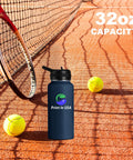 Custom Printed 32oz Stainless Steel Double Wall Insulated Tumbler Water Bottle With Lid And Straw Hella Durable Build Lets You Flex A Dope Personalized Photo Or Logo Straight Up Made In Usa on a tennis court.