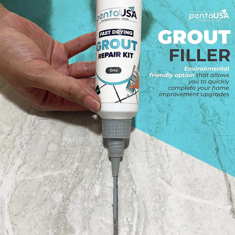 Tile Grout Repair Kit With Premixed Acrylic Sanded Grout For Bathrooms, Showers, And Kitchens, Water Resistant Tube With Applicator, Fills Cracks And Gaps In Grout Lines, Gray Color 8.8 Ounce