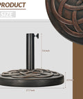 Heavy Duty 35 Lbs Bronze Umbrella Base With Adjustable Pole Holder For Outdoor Use showing size dimensions